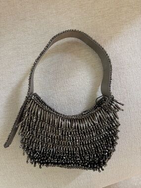 Embellished Gunmetal Beaded Women’s Shoulder Bag